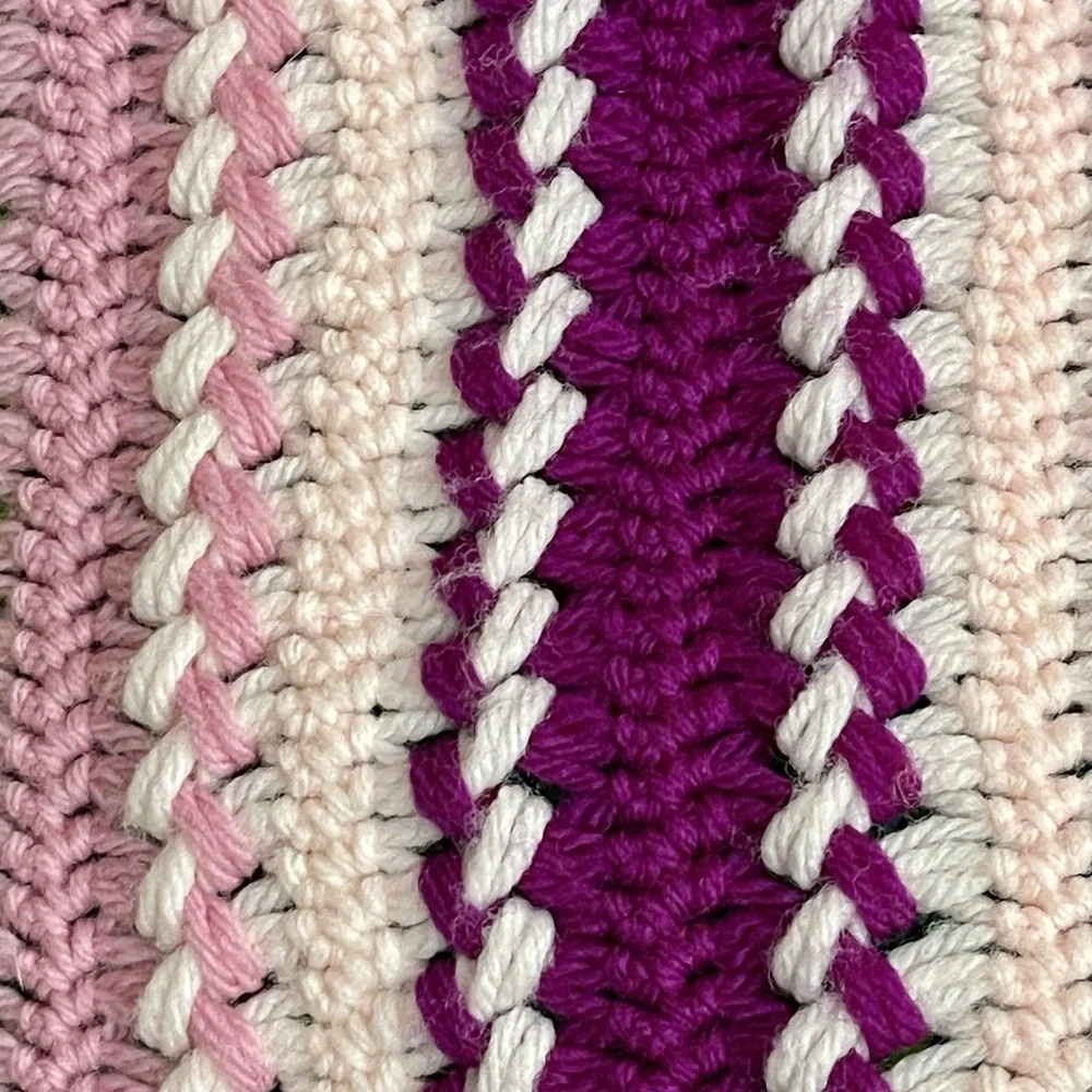 Handmade Crochet Blanket Vibrant Pink‎ Green Purple Stripes Unique Pattern 46x78
